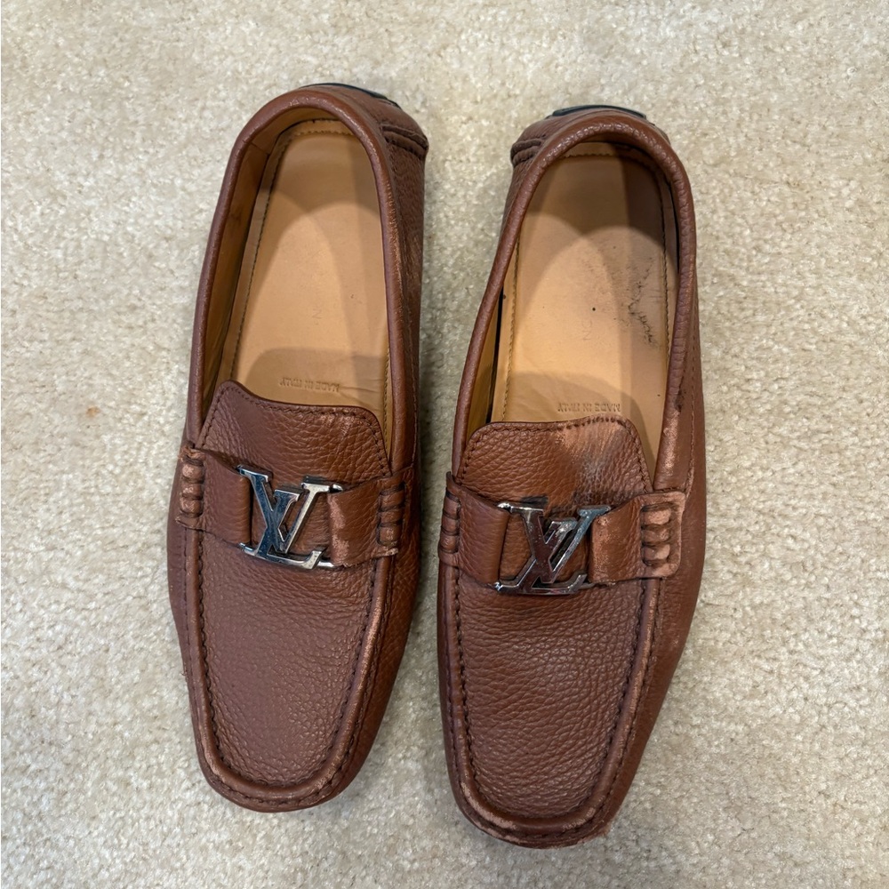 Louis Vuitton Chestnut Leather Slip-On Loafers